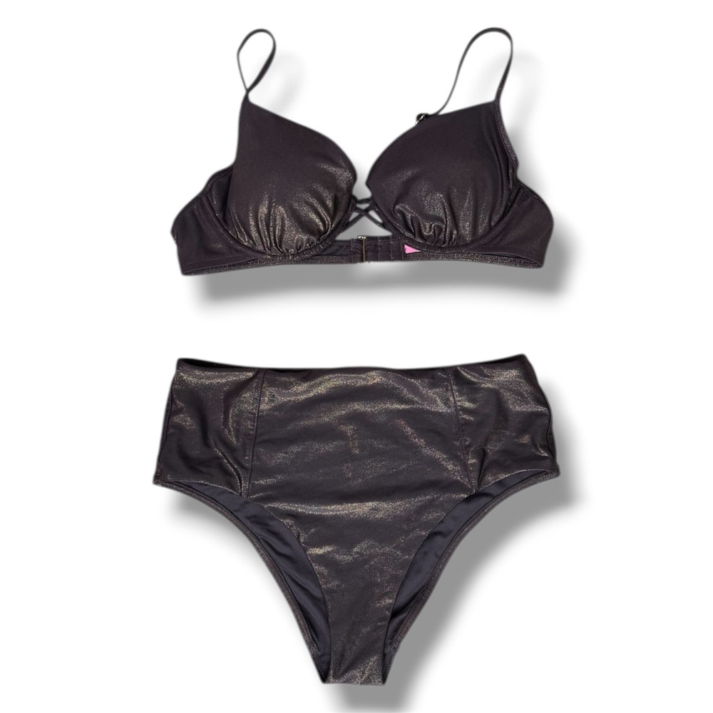 Victoria's Secret Bikini Set Brown Gold Metallic High Waist Large L Beach Glam
